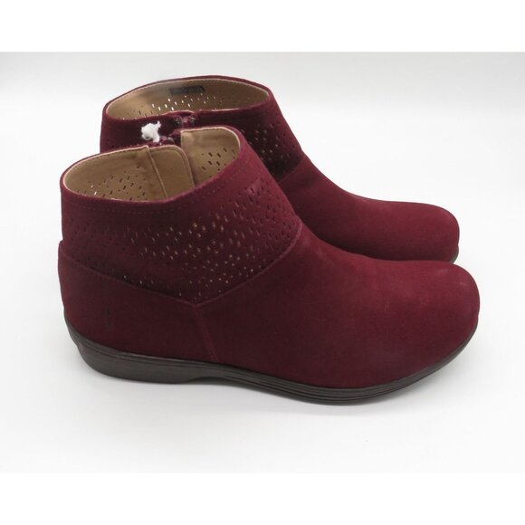 Revitalign Womens Burgundy Suede Ankle Boots Size 9.5 Side Zipper Closure NEW - Picture 1 of 9